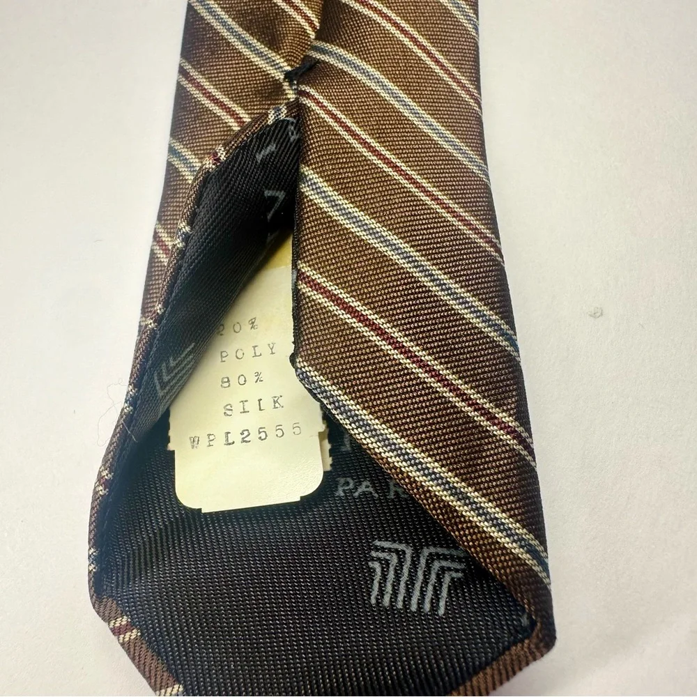 NWT x Vintage LANVIN Striped Brown Classic 95% Silk Tie, 3”